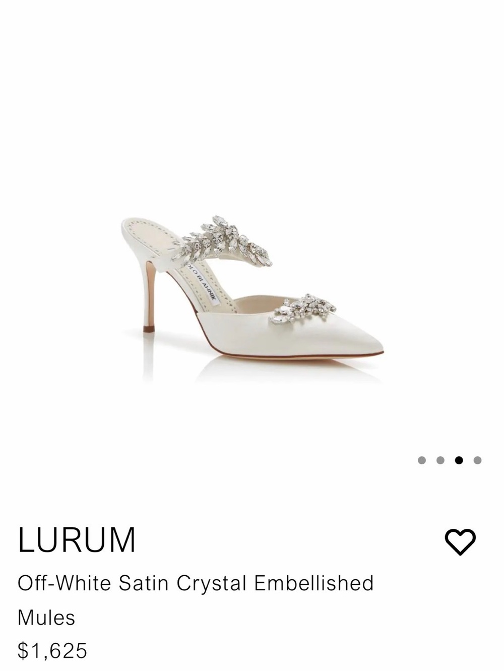 Manolo Blahnik Off-White Satin Crystal-Embellished Mules